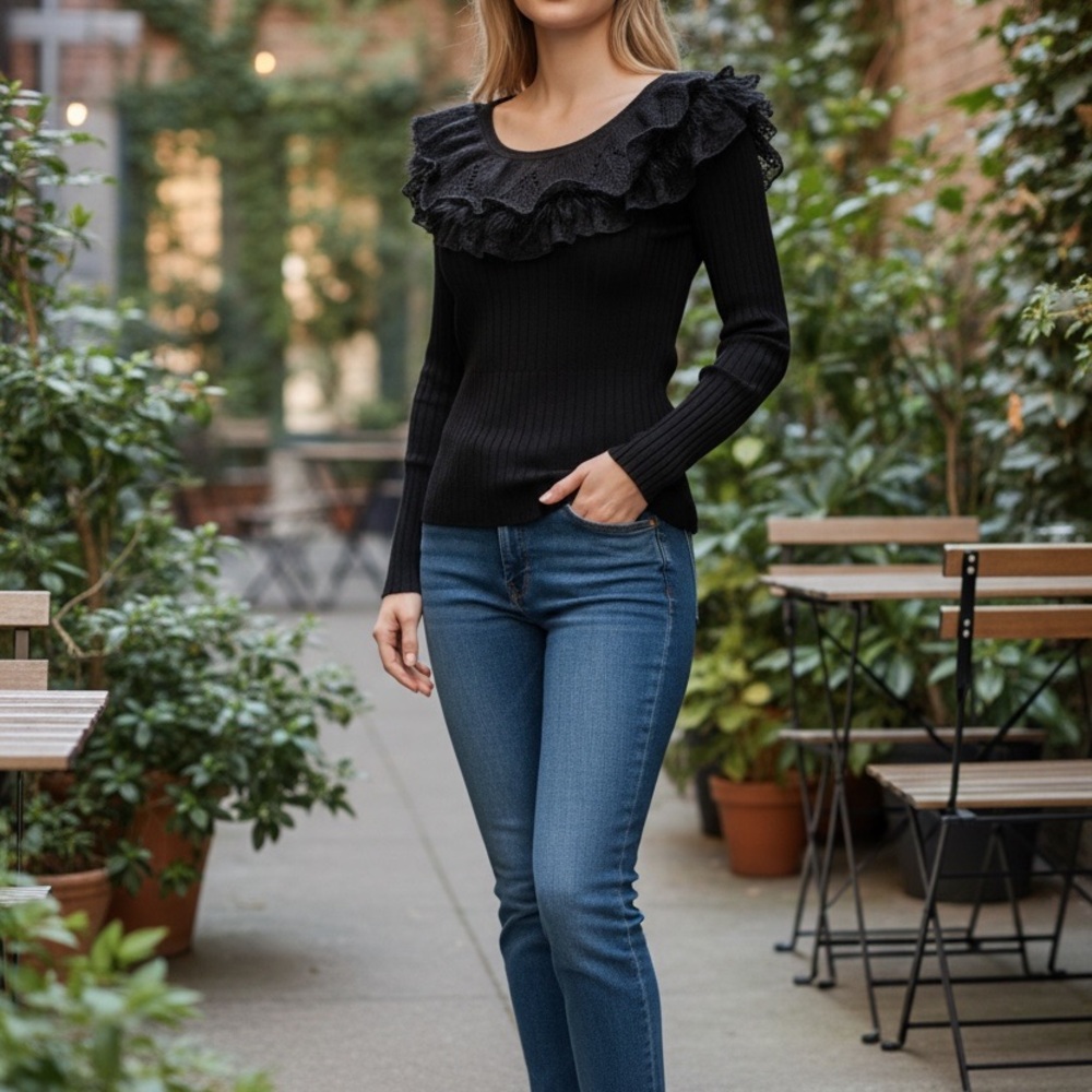 Dolce Cabo Black Ribbed Sweater